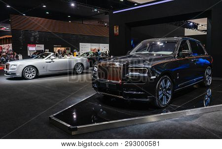Bangkok, Thailand - March 31, 2019:  Luxury Car Manufactured By Rolls-royce Motor Cars On Display At