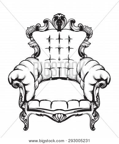 Baroque Armchair Vector. Royal Style Decotations. Victorian Ornaments Engraved. Imperial Furniture D