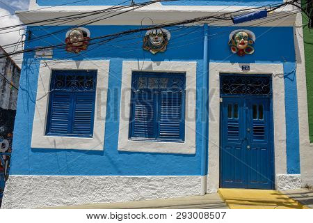 Olinda, Brazil - 27 January 2019: Colorful Colonial House At Olinda On Brazil