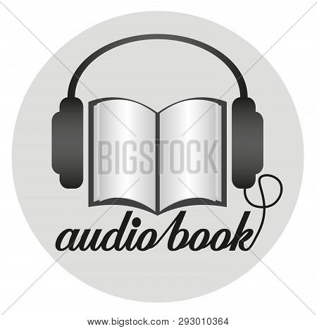 Round Audio Book Icon With Earphones And Paper Book