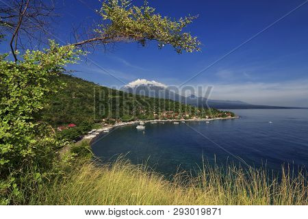 Amed Beach Is Located In North Bali. This Beach Has Beautiful Mountain Views