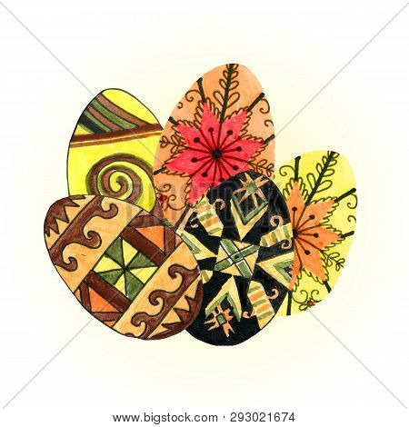 Easter Spring Eggs For The Holiday Of Holy Pascha With Ukrainian Ornament
