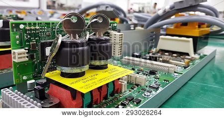 Circuit Board With Electronic Components, Piece Of Electronic Equipment Such As Microchips, Capacito