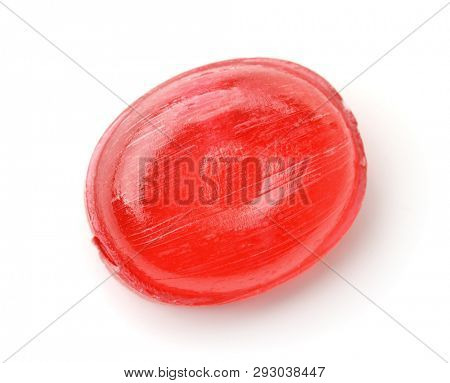Top view of red hard candy isolated on white