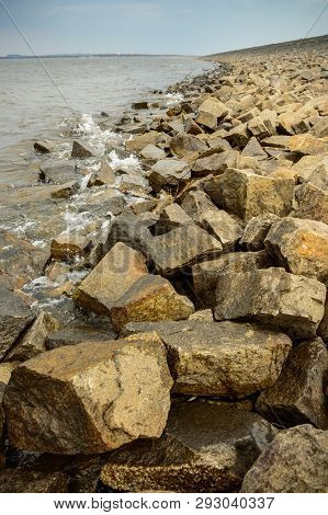 Low Water Level In The Retention Reservoir, Stony Shore.