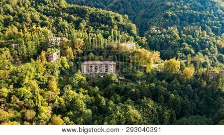 An Abandoned City, A Ghost Town, Akarmara. Aerial Viewlocated Near Tkvarcheli. Abkhazia. Georgia.