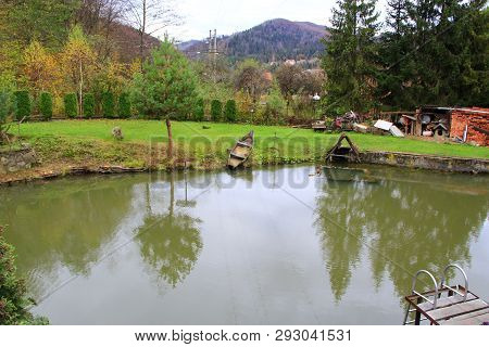Kosiv Ivano-frankivsk Region/ Ukraine - 27 October 2017 / Ukraine: Private Trout Farm With Lake Amon