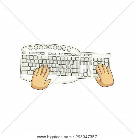 Pc Modern Keyboard With Advanced Functionality And User Hands Isolated On White Background