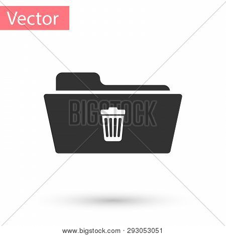 Grey Delete Folder Icon Isolated On White Background. Folder With Recycle Bin. Delete Or Error Folde