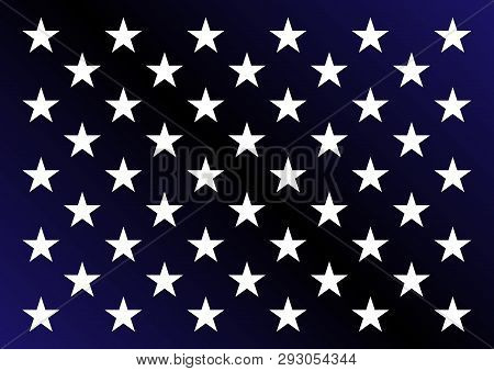 Stars From The Usa Flag In The Original Size And Proportion, On The Gradient Bkue And Dark Backgroun