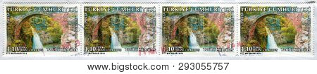 GOMEL, BELARUS, 23 MARCH 2019, Stamp printed in Turkey shows image of the Cilandiras Bridge, circa 2014 . 
