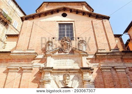 Perugia, Italy - Circa September 2017. Facade Of Catholic Church In Perugia (parrocchia Dei Ss. Andr