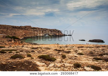 Lampedusa, Italy - August, 05 View Of Mare Morto Beach On August 05, 2018