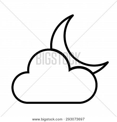 This Vector Image Shows A Cloud And A Moon In Outline Icon Design. It Is Isolated On A White Backgro
