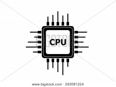 Cpu Vector Icon Isolated Technology Sign. Black And White Flat Style Image