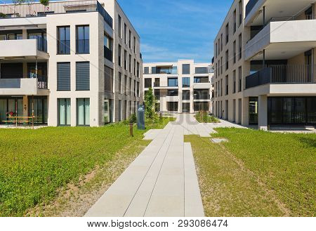 Bremgarten, Switzerland - June 16, 2018: New Residential Buildings Along Augraben Street In Bremgart