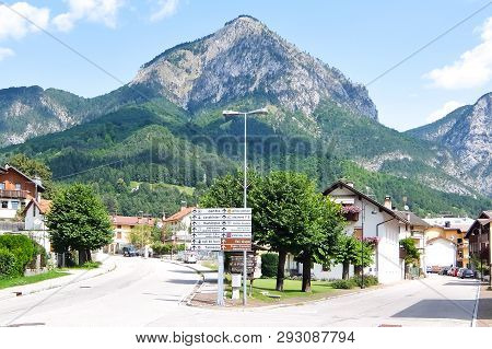 Pontebba, Italy - Circa August 2017. View Of The Streets Of Pontebba, Small Town Near The Austrian-i