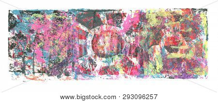 Abstract color acrylic and watercolor painting. Monoprinting  template. Canvas texture background.