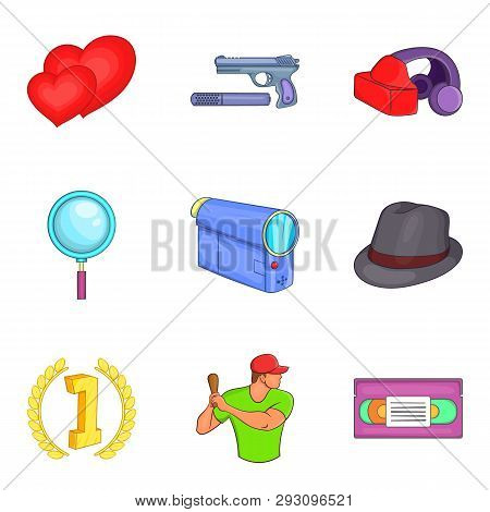 Home Movie Icons Set. Cartoon Set Of 9 Home Movie Icons For Web Isolated On White Background