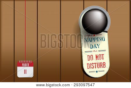 Postcard For Holiday - Napping Day. Postcard - Door With A Round Handle And A Do Not Disturb Warning