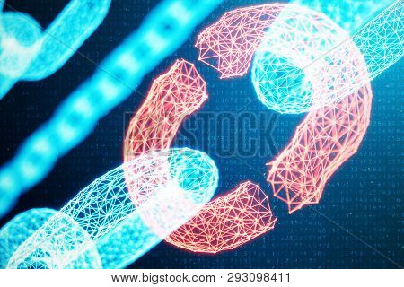Disconnected, Broken Chain, Digital Block Chain Technology. Cryptocurrency, Concept Of Digital Code.