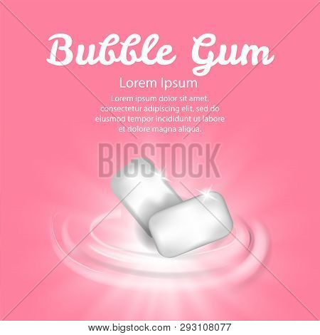 Vector Chewing Gum On Pinck Background. Fresh Breath Bubblegum Closeup Health Gygiene.