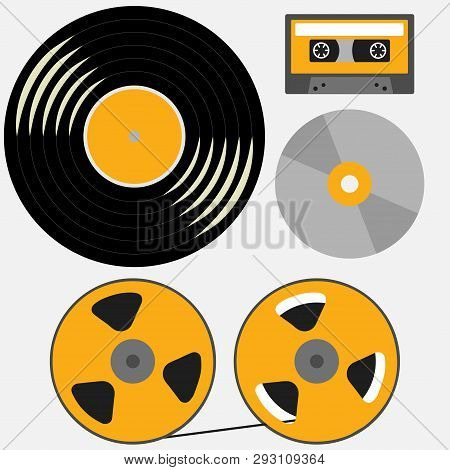 Different Music Records: Vinyl, Audio Cassette, Compact Disk, Reel To Reel Tape