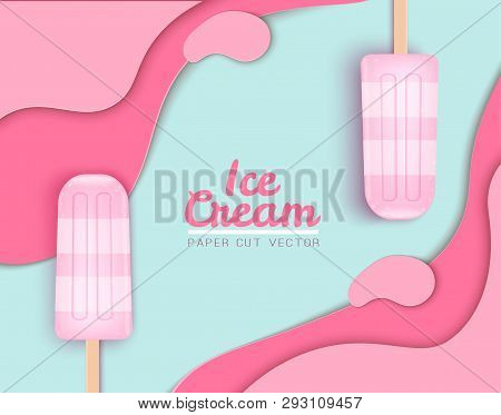 Ice Cream Cone, Background, 3d, Pastel. Abstract Images Of Ice Cream In Paper Cut Style. Minimalisti