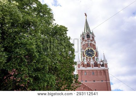 Kremlin Clock Tower, With A Red Star On The Tower
