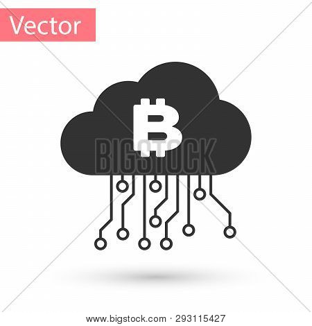 Grey Cryptocurrency Cloud Mining Icon Isolated On White Background. Blockchain Technology, Bitcoin, 