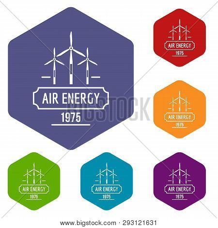 Air Energy Icons Vector Colorful Hexahedron Set Collection Isolated On White