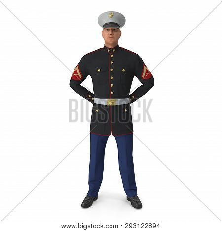 Us Marine Corps Soldier In Parade Uniform Isolated On White Background 3d Illustration