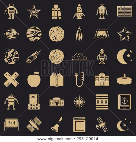 Astronomy Science Icons Set. Simple Style Of 36 Astronomy Vector Icons For Web For Any Design
