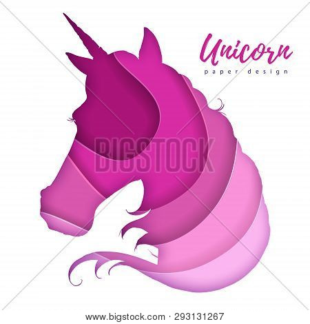 Fantasy Animal Horse Unicorn Silhouette. Cut Out Paper Art Style Design.