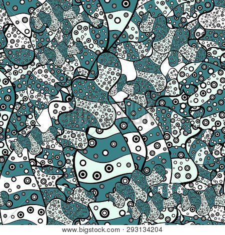 Doodles Green, Black And Neutral On Colors. Seamless Elegant Vector Texture With Floral Elements.