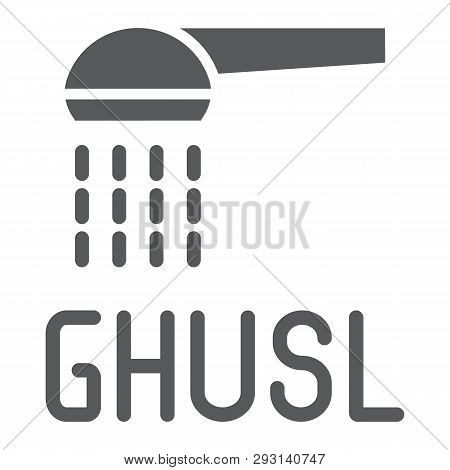 Ghusl Glyph Icon, Hygienic And Islam, Arabic Shower Sign, Vector Graphics, A Solid Pattern On A Whit
