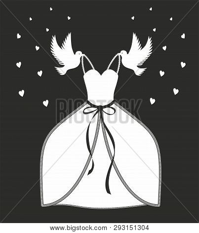 Vector Illustration, White Dress, Could Be Wedding Dress In With Inspiration From Cinderella. Pigeon