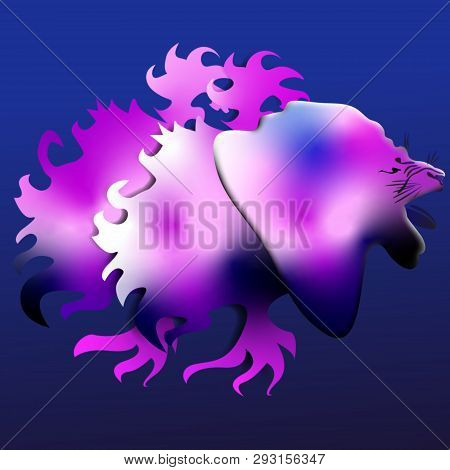 Abstract Graphic Design Of Roaring Lion For T-shirt Or Banner Print. Vector Illustration Material De