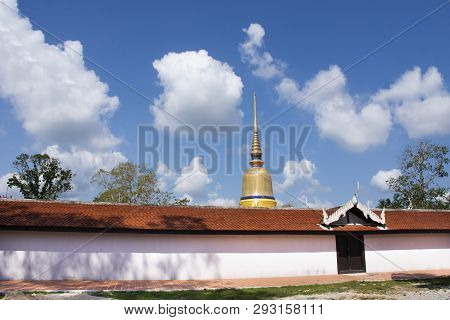 View Landscape With Stupa Of Wat Phra That Sawi Temple For Thai People Travel Visit Respect Praying 