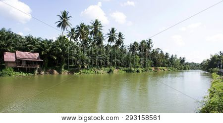 View Landscape And Motion Flowing Water Of Sawi River At Sawi District In Chumphon, Thailand