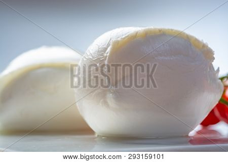 Balls Of Buffalo Mozzarella, Soft Italian Scheese Made From The Milk Of Italian Mediterranean Buffal
