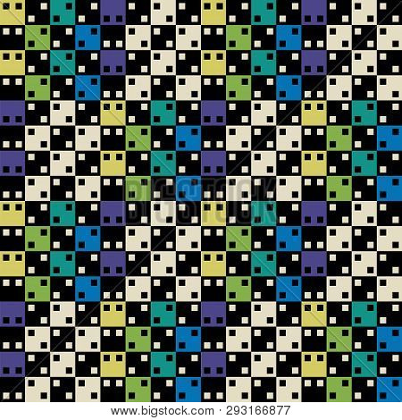 Colorful Optical Illusion Seamless Green And Blue Geometric Vector Pattern. Surface Pattern Design.
