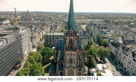 Aerial Drone View. Germany Dusseldorf Church St. Peter. Panorama