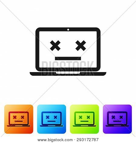 Black Dead Laptop Icon Isolated On White Background. 404 Error Like Laptop With Dead Emoji. Fatal Er