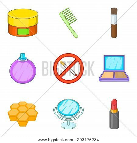 Prohibition Of Bad Habit Icons Set. Cartoon Set Of 9 Prohibition Of Bad Habit Icons For Web Isolated