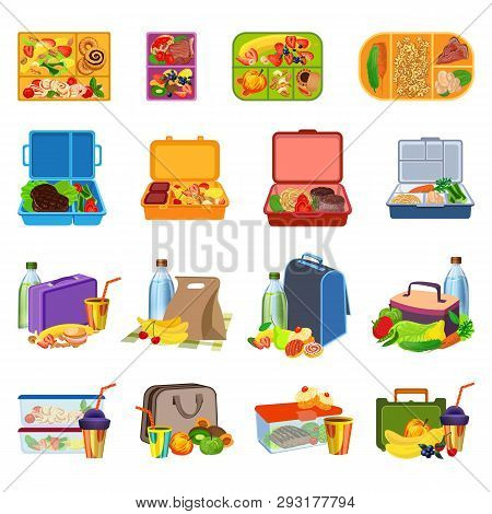 Lunchbox Icons Set. Cartoon Set Of Lunchbox Vector Icons For Web Design