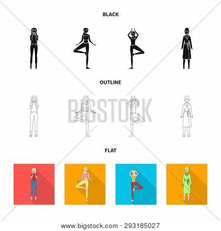 Vector Design Of Posture And Mood Icon. Set Of Posture And Female Vector Icon For Stock.