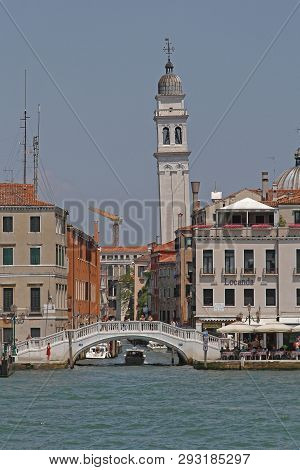 Venice, Italy - July 10, 2011: San Giorgio Dei Greci Greek Orthodox Church Tower In Venice, Italy.