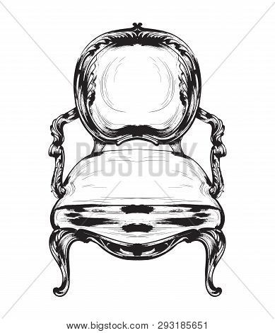 Baroque Chair Vector. Royal Style Decotations. Victorian Ornaments Engraved. Imperial Furniture Deco