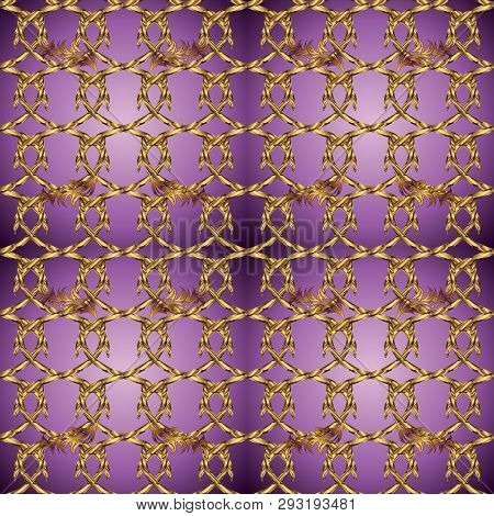 Vector Traditional Orient Ornament. Seamless Classic Golden Pattern. Golden Pattern On Brown And Pur